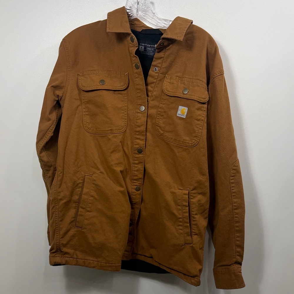 Carhartt Women’s Rugged Flex loose fit canvas fleece lined shirt jacket  small.